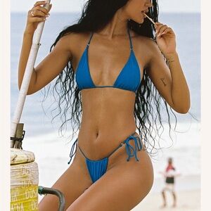 Gooseberry Intimates swim set Halterneck Triangle & side tie bikini Royal Blue S